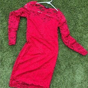Elegant Red Lace Midi Dress